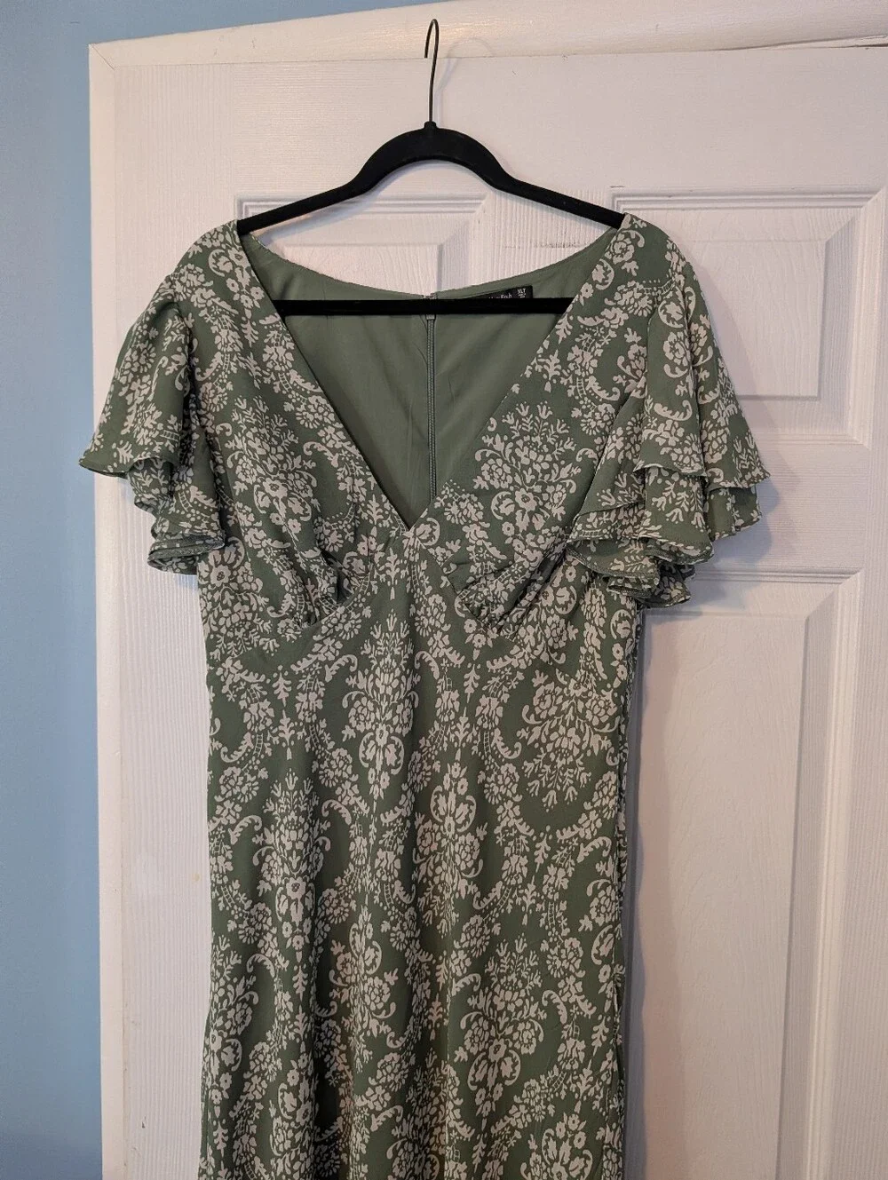 Abercrombie Ruffle Sleeve Maxi Slip Dress in Green Floral